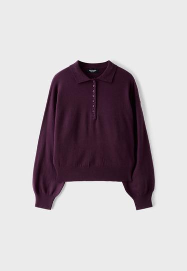 Polo collar knit jumper — Dark purple 7