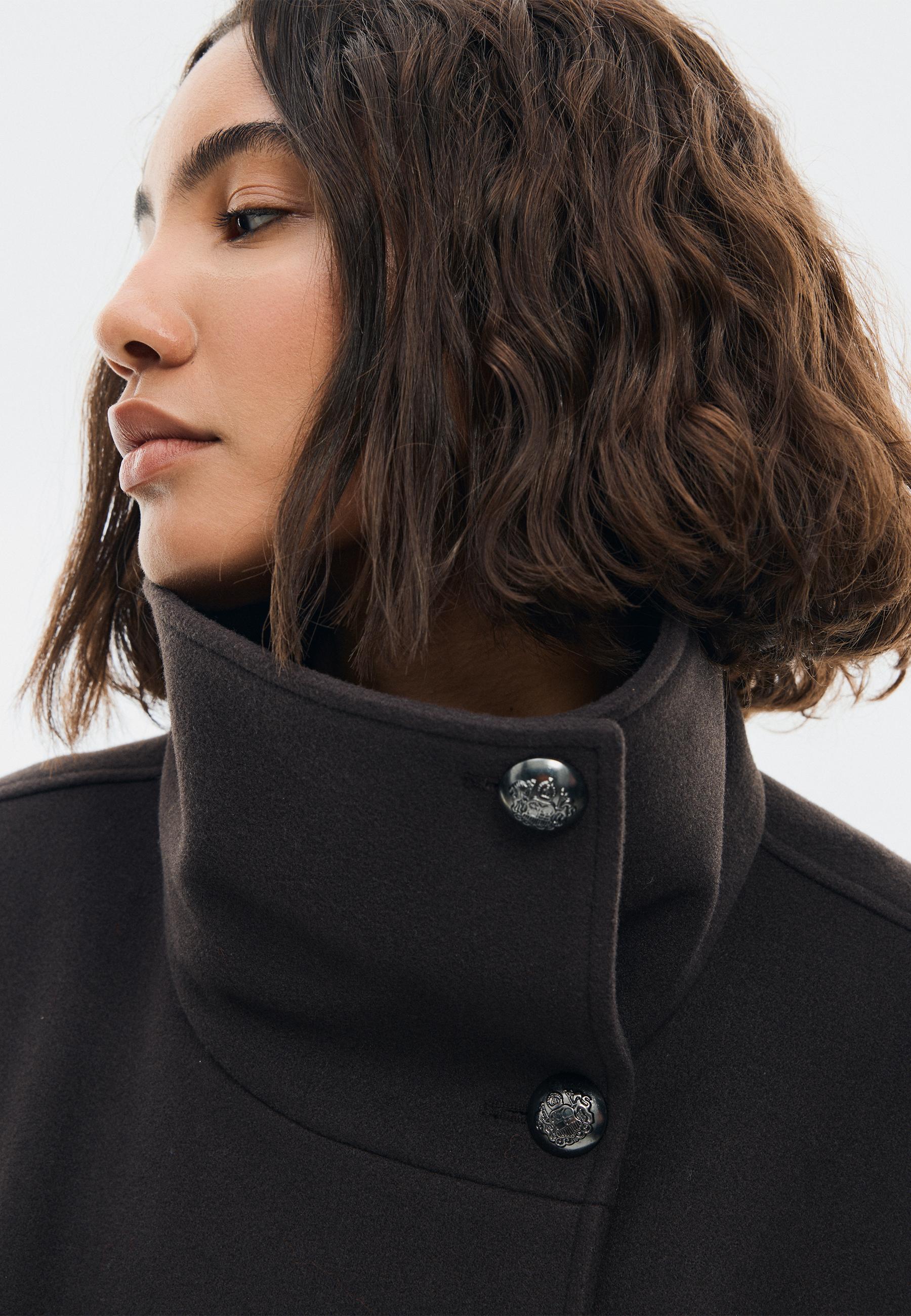 Soft-touch crossover high neck jacket — Brown