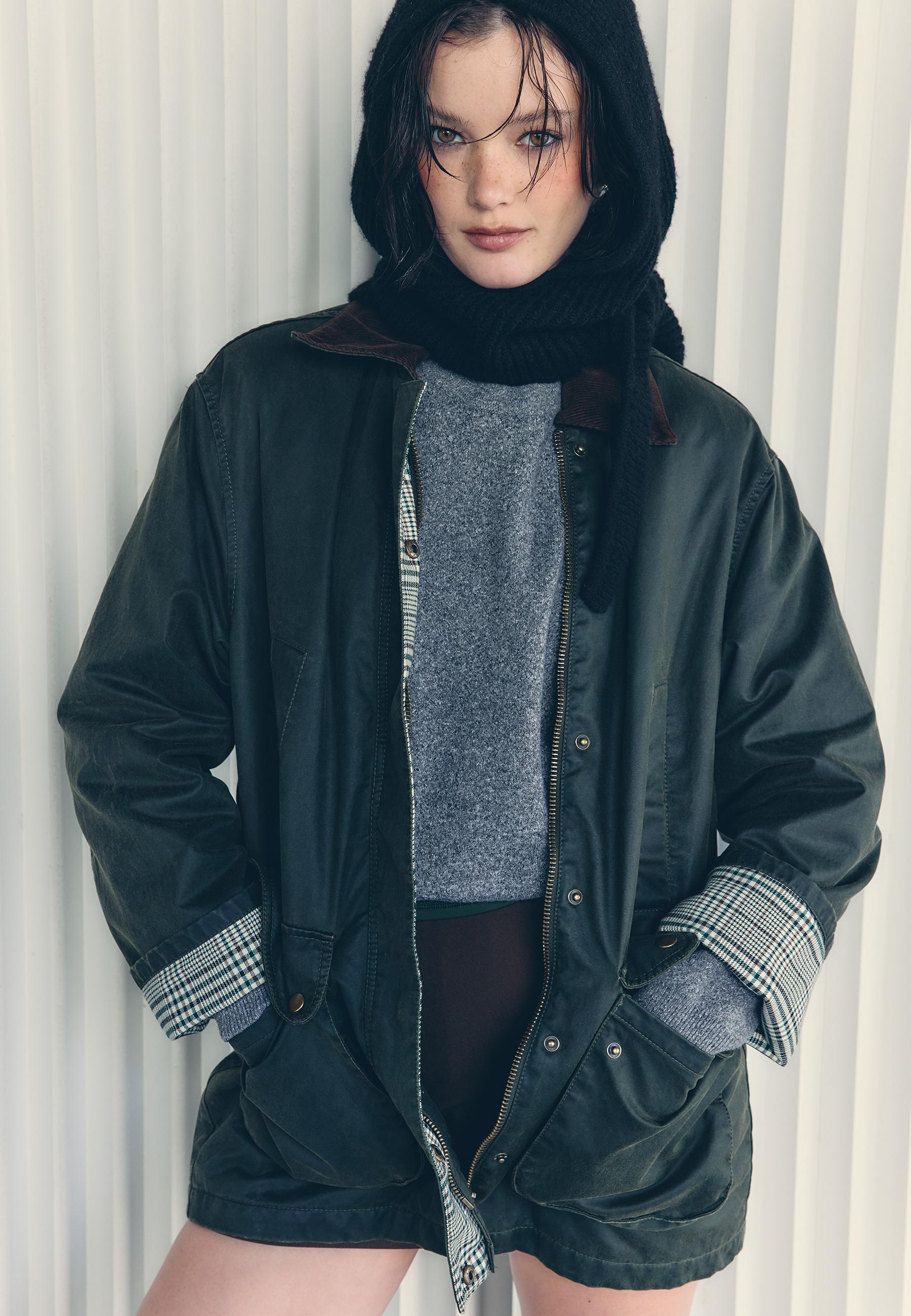 Waxed parka with multiple pockets — Khaki