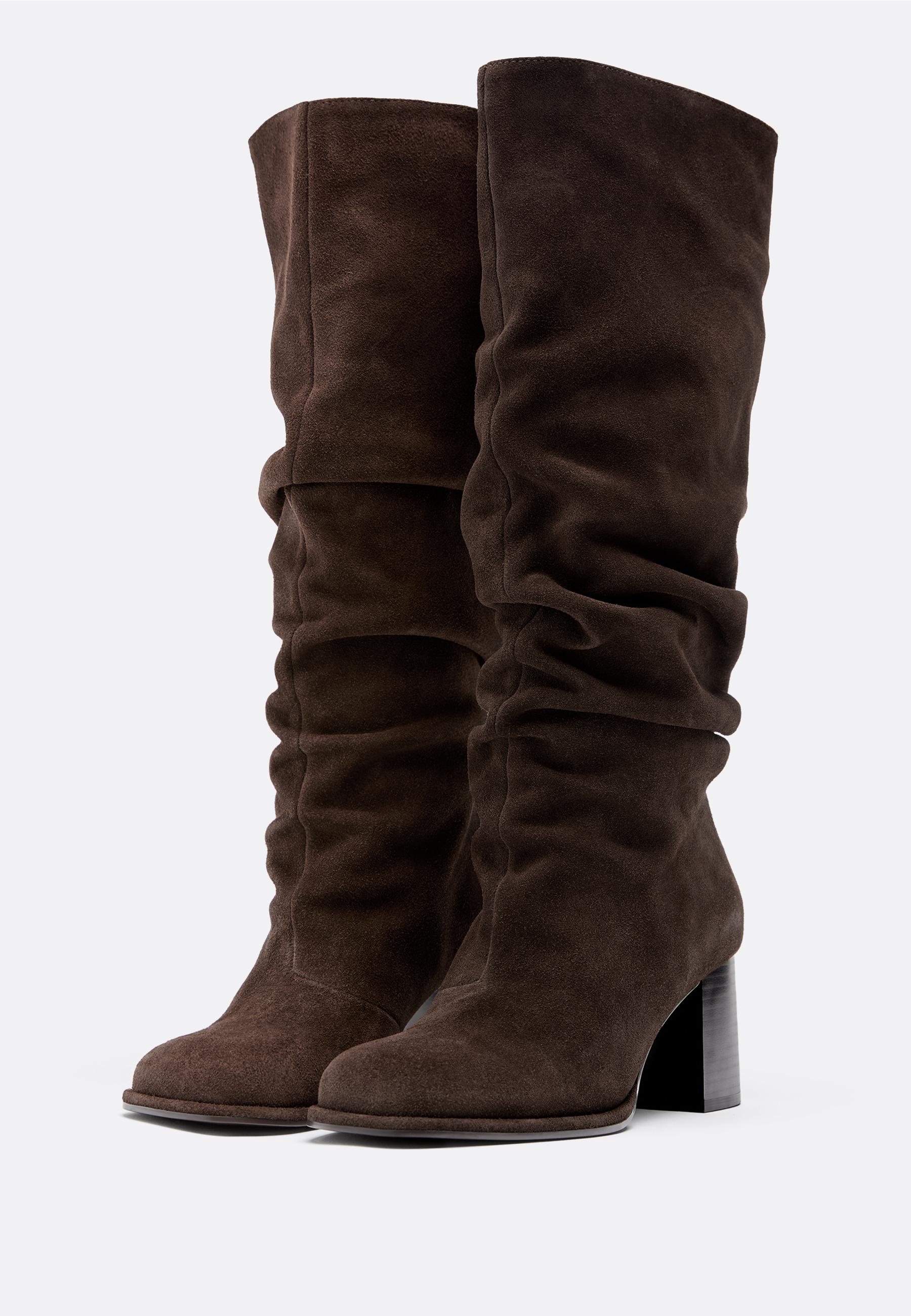 Slouchy leather heeled boots — BROWN