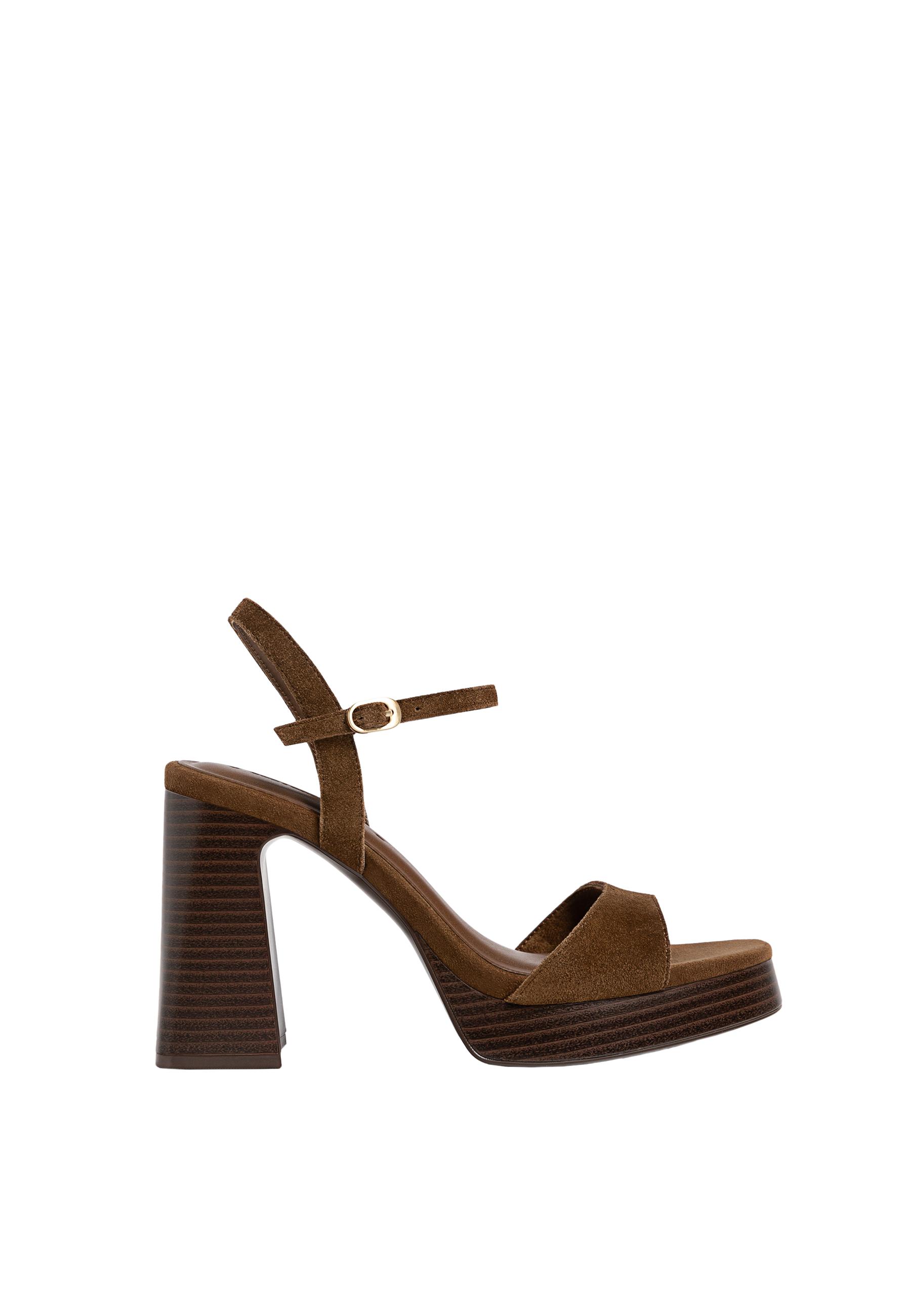 Split leather platform sandals — BROWN
