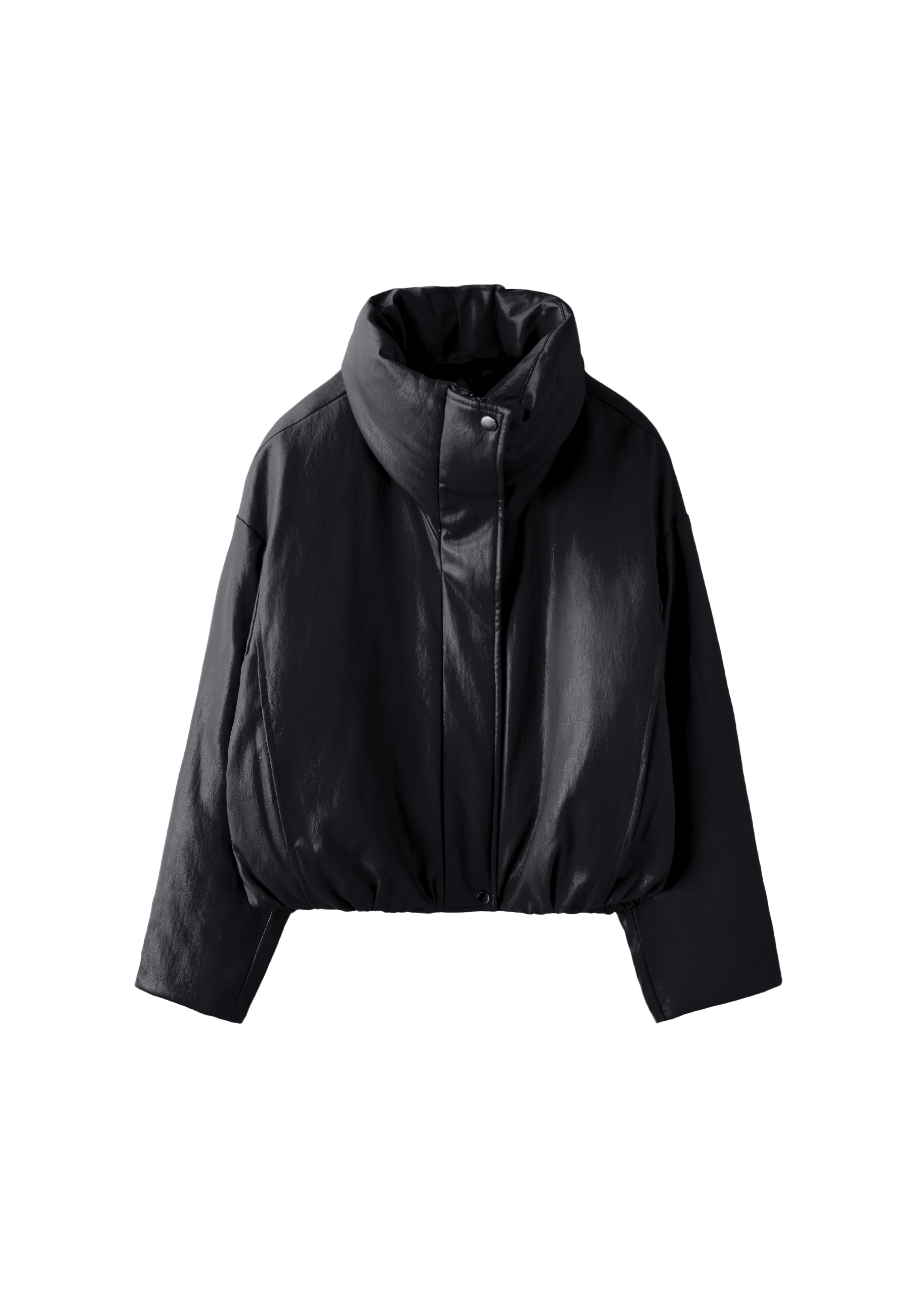 Leather effect high neck puffer jacket — Black
