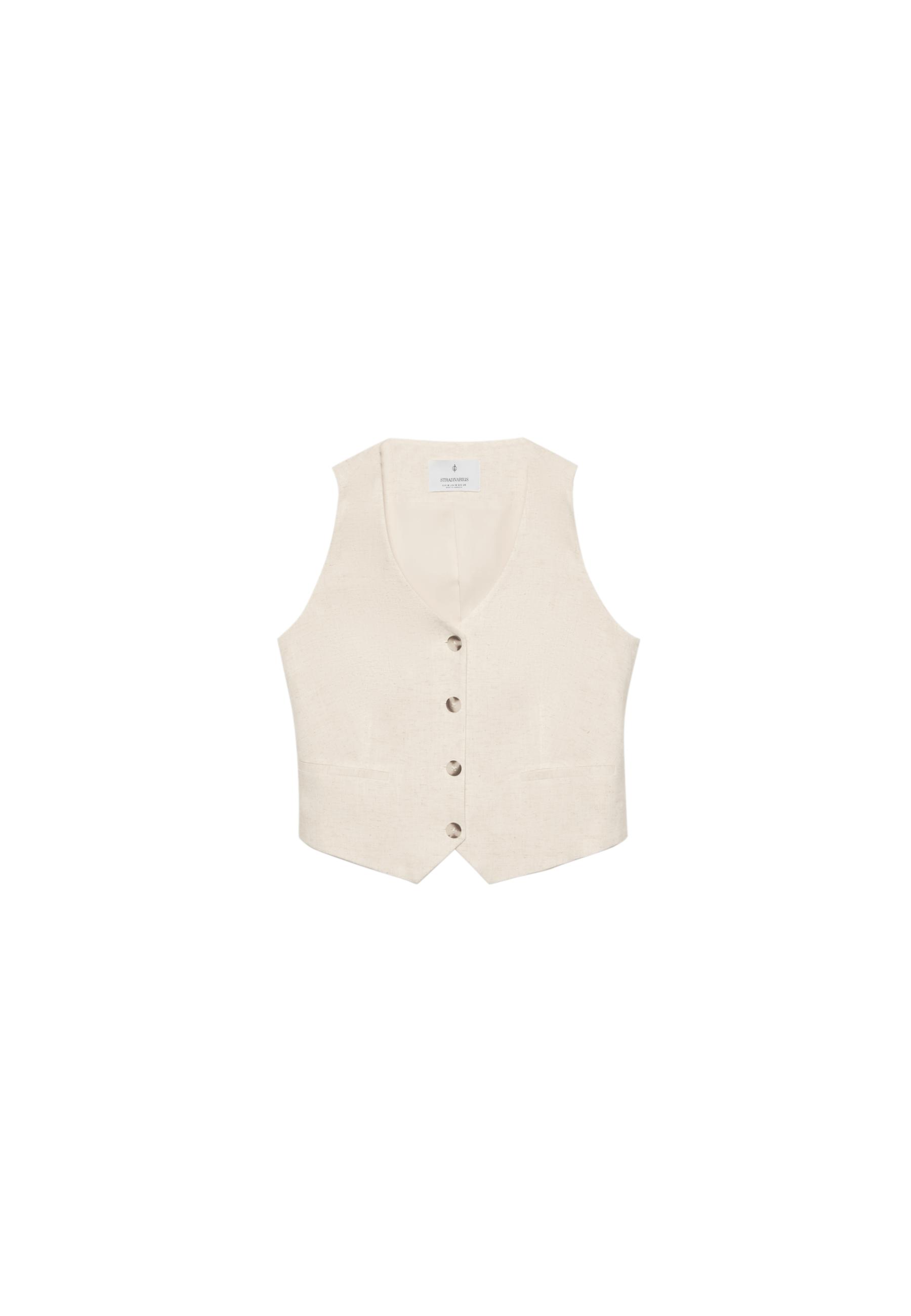 Linen look waistcoat — Stone