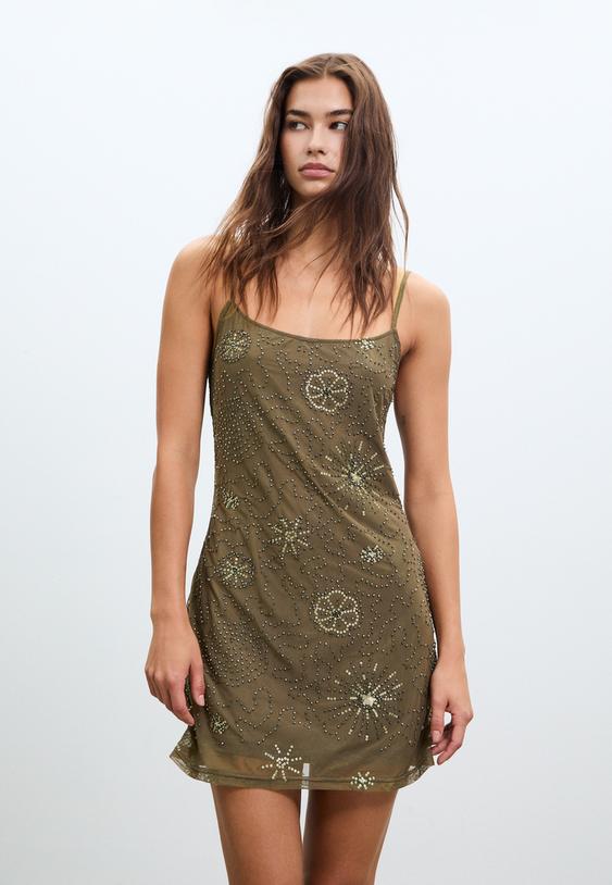 short tulle dress with rhinestones