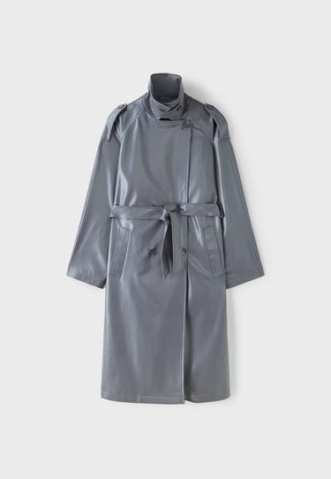 Long leather effect trench coat — Dark grey 8