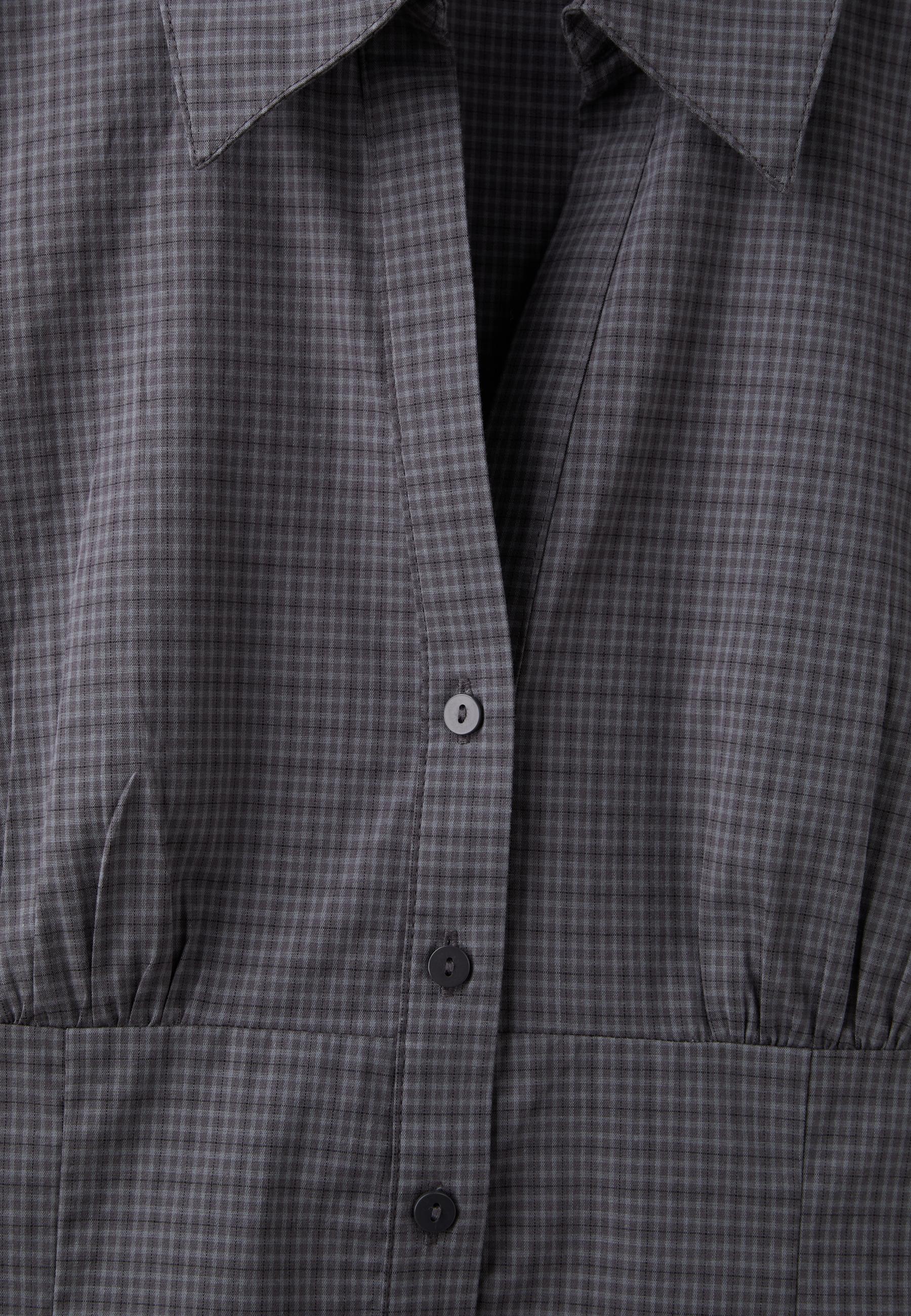 Short sleeve under-bust seam shirt — Dark grey