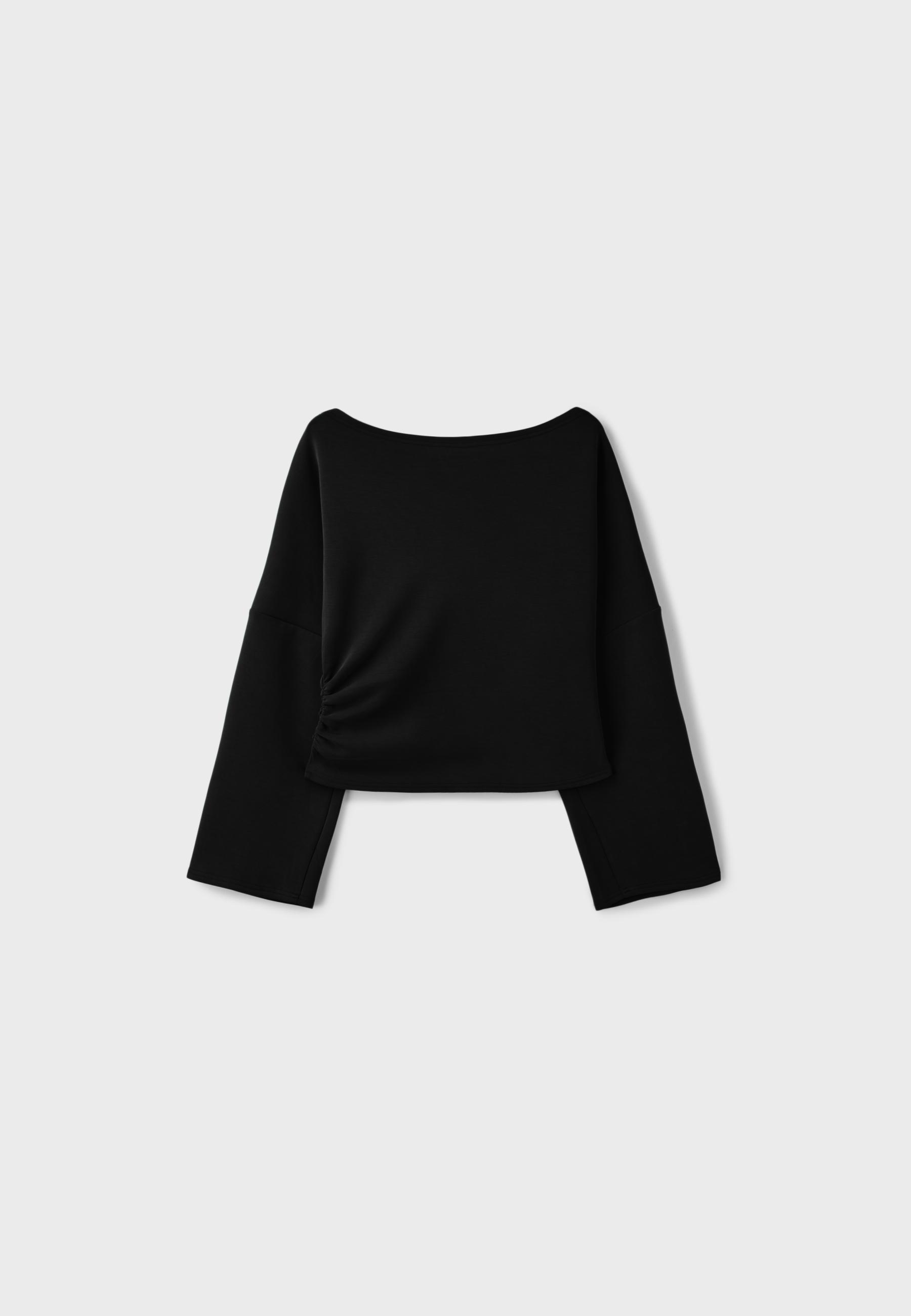 Soft-touch ruched asymmetric sweatshirt — Black