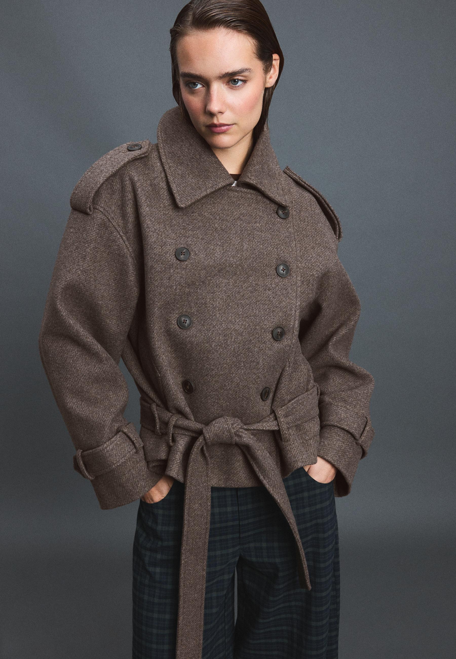 Stradivarius Oversized Trench Με Απαλή Υφή Καφέ Xs