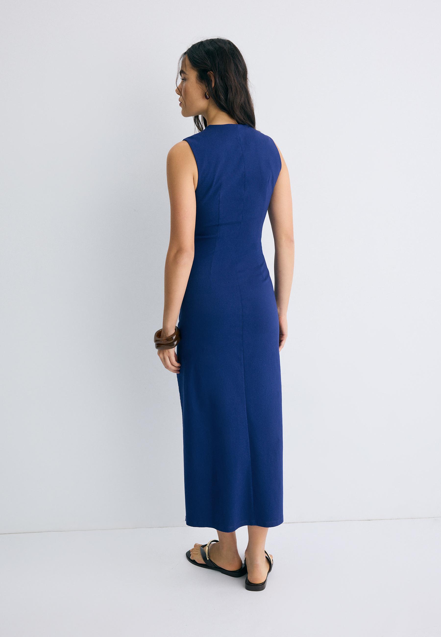 Sleeveless Bengaline midi dress — Navy blue