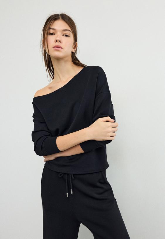 yumusak dokulu ack omuzlu sweatshirt