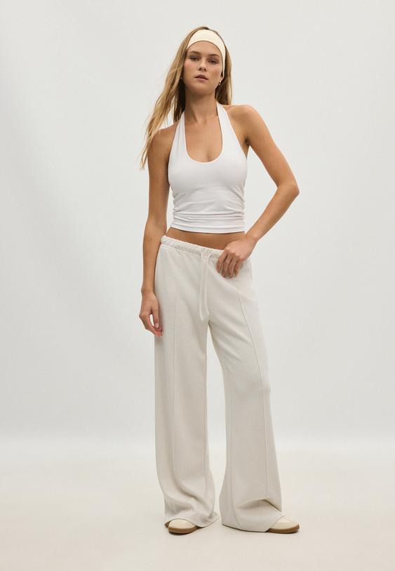 pantaloni wide leg con nervatura e tocco morbido l04512257