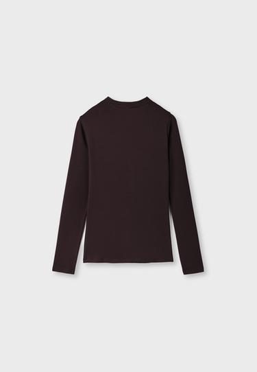 Basic funnel neck T-shirt — Brown 8