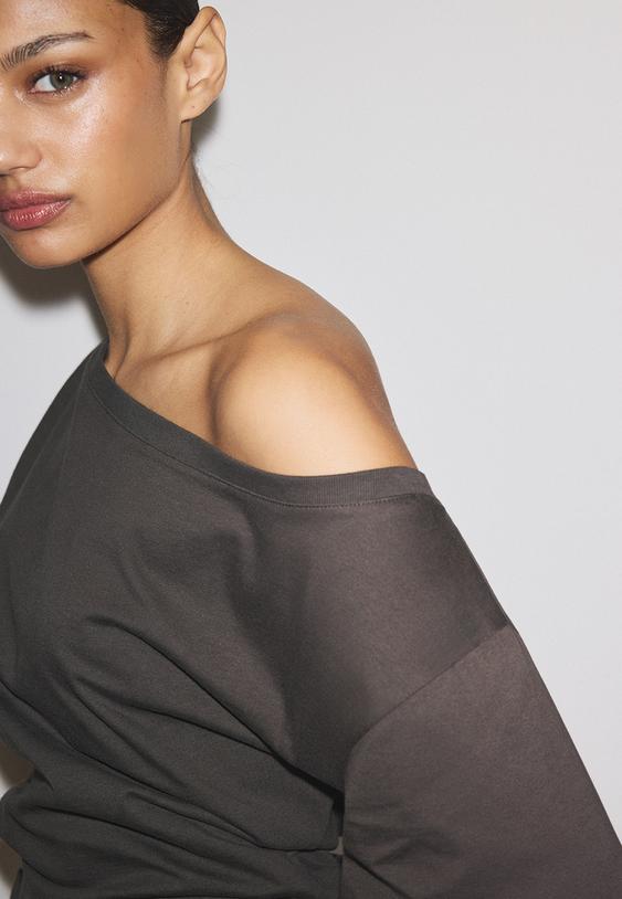 tshirt manches courtes col bateau fronces