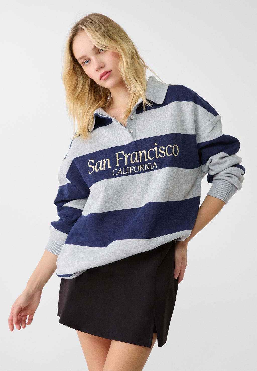 Striped embroidered polo sweatshirt