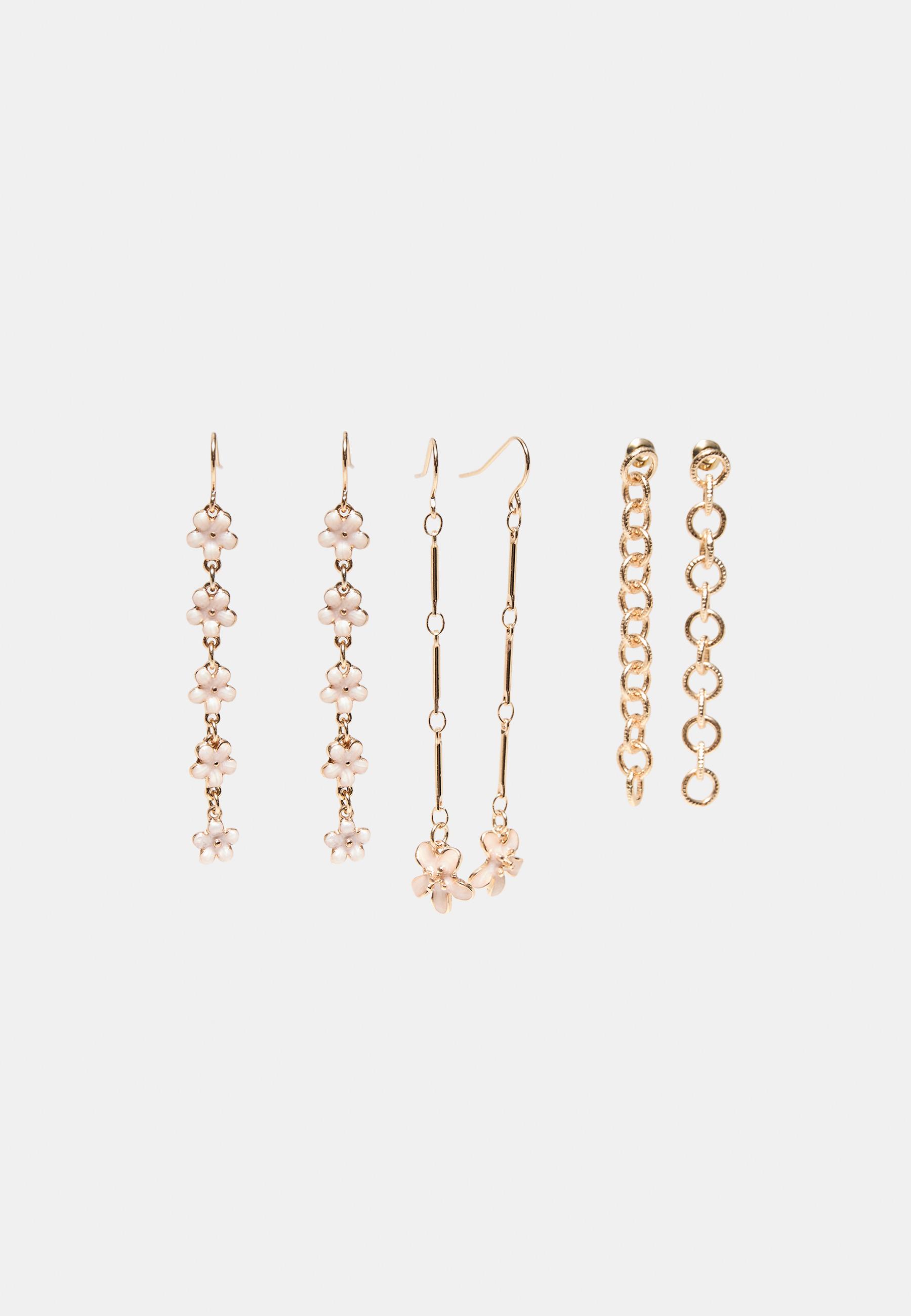 SET OF 9 ENAMELLED FLOWER EARRINGS — Gold
