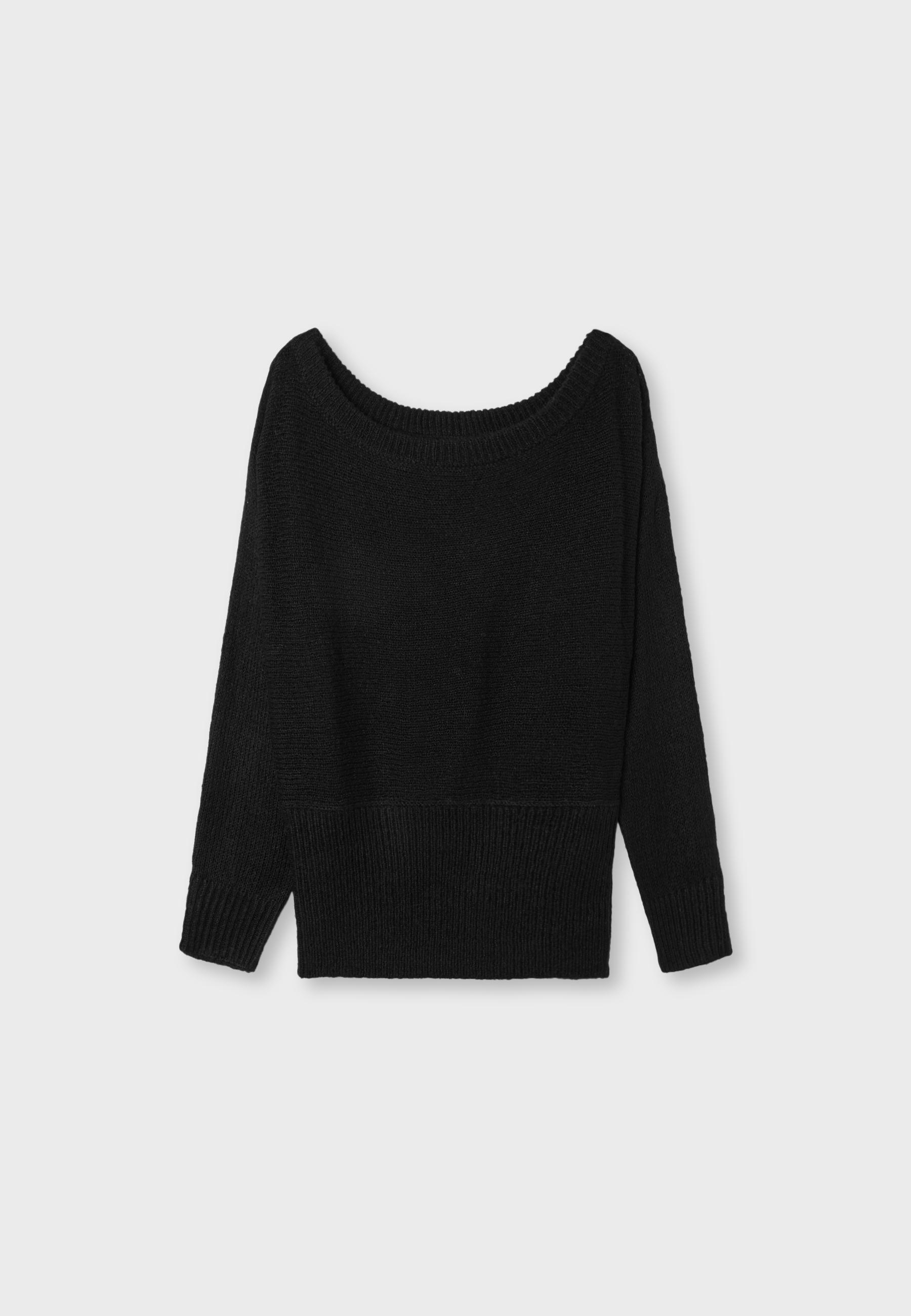 Boat neck waistband jumper — Black