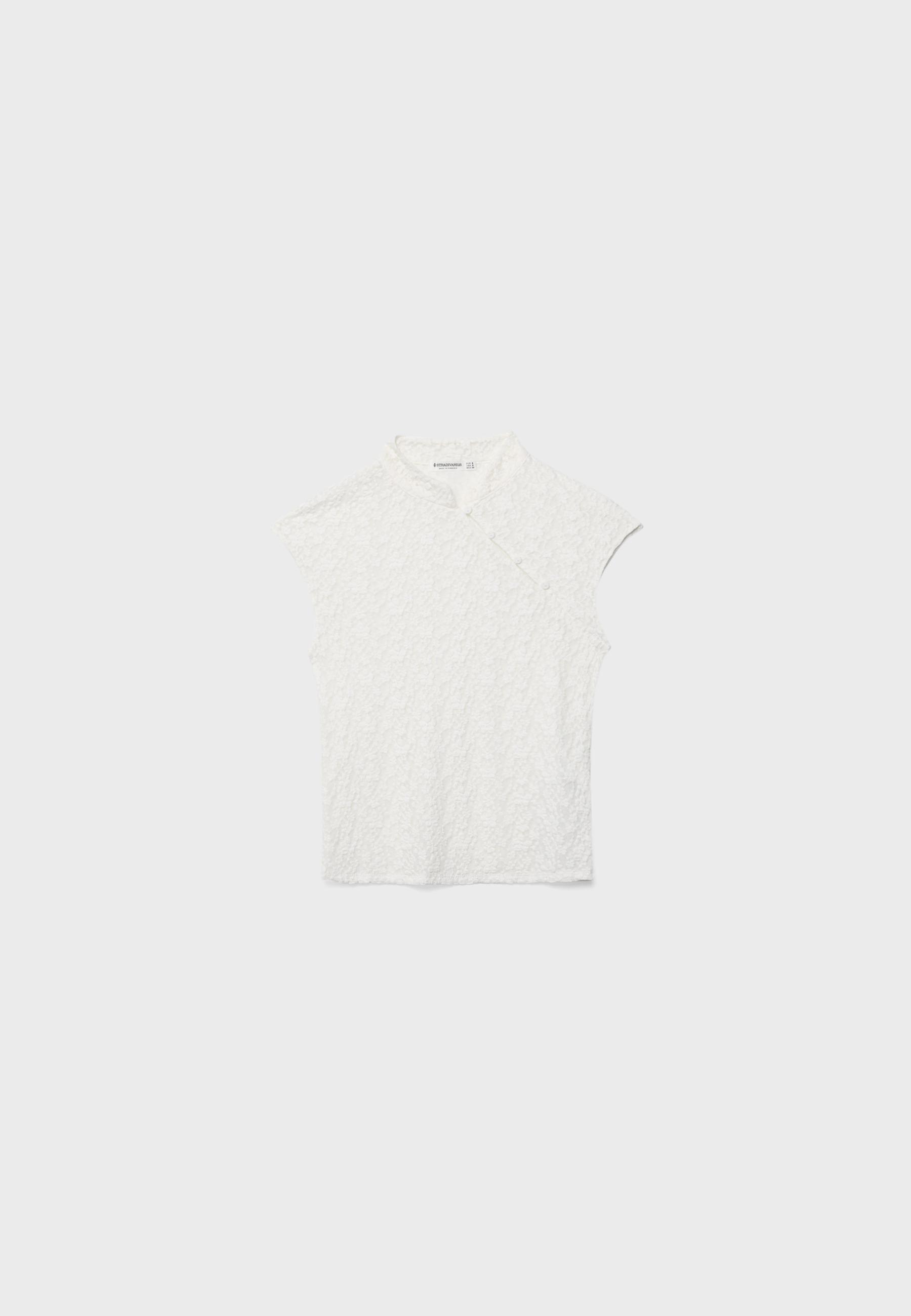 Lace stand collar top — Ecru