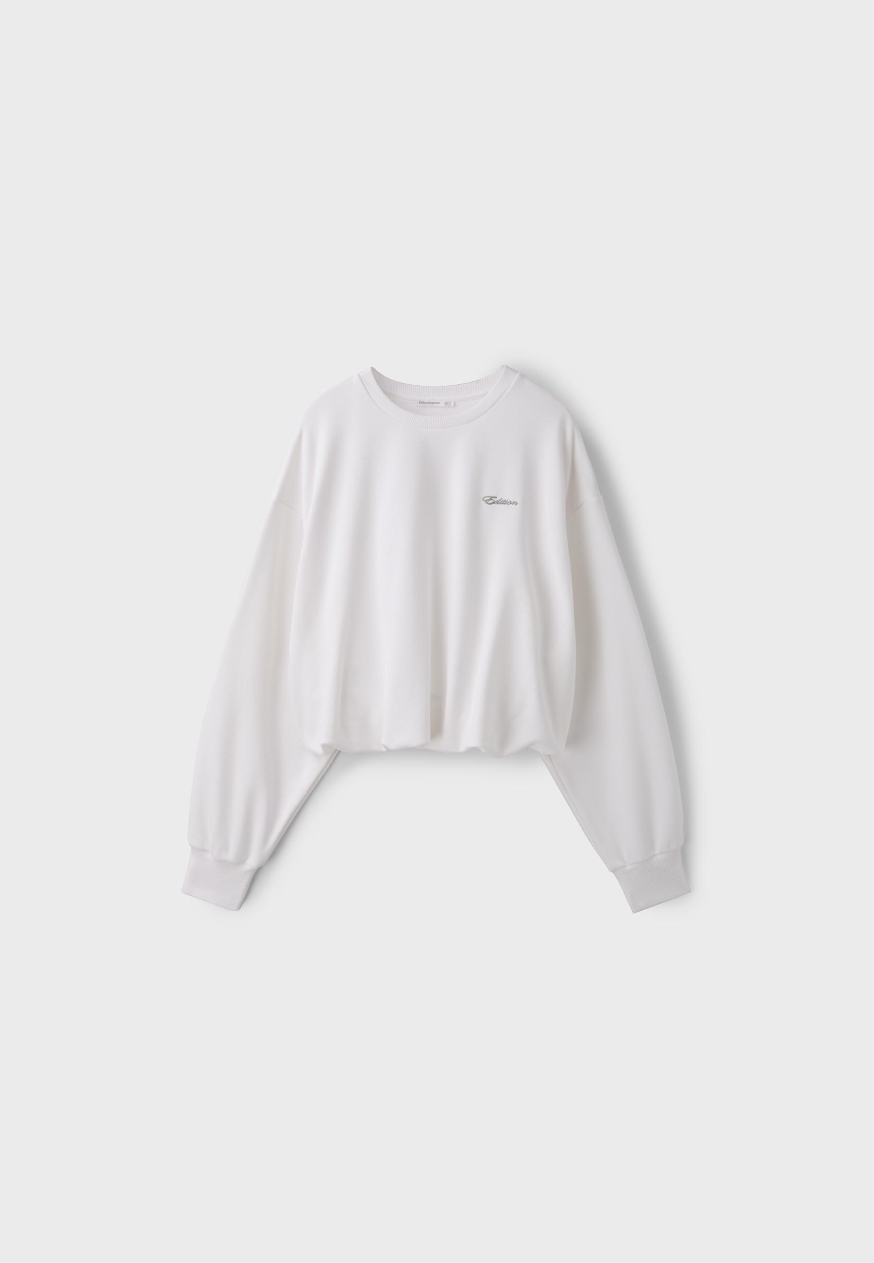 Balloon-hem cropped sweatshirt — Ecru