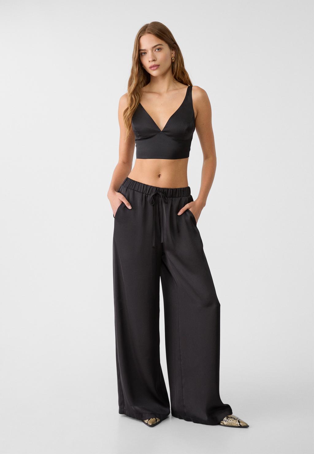 Pantalon wide leg satiné