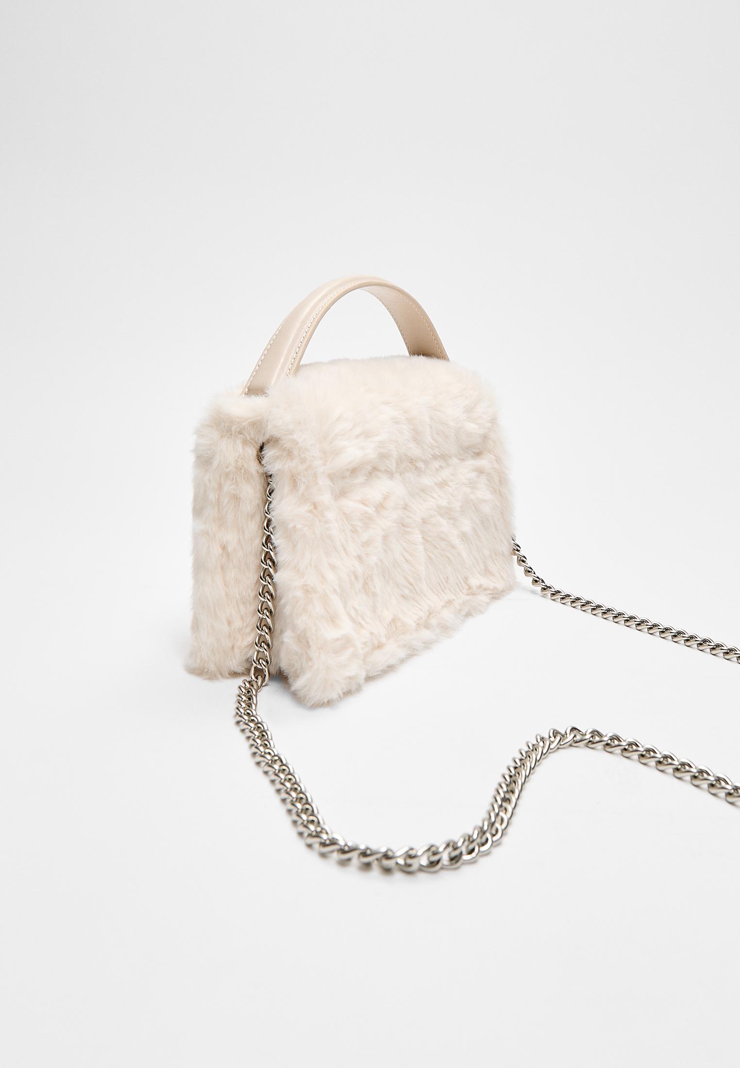 Stradivarius Faux Fur Crossbody Bag Ecru Os