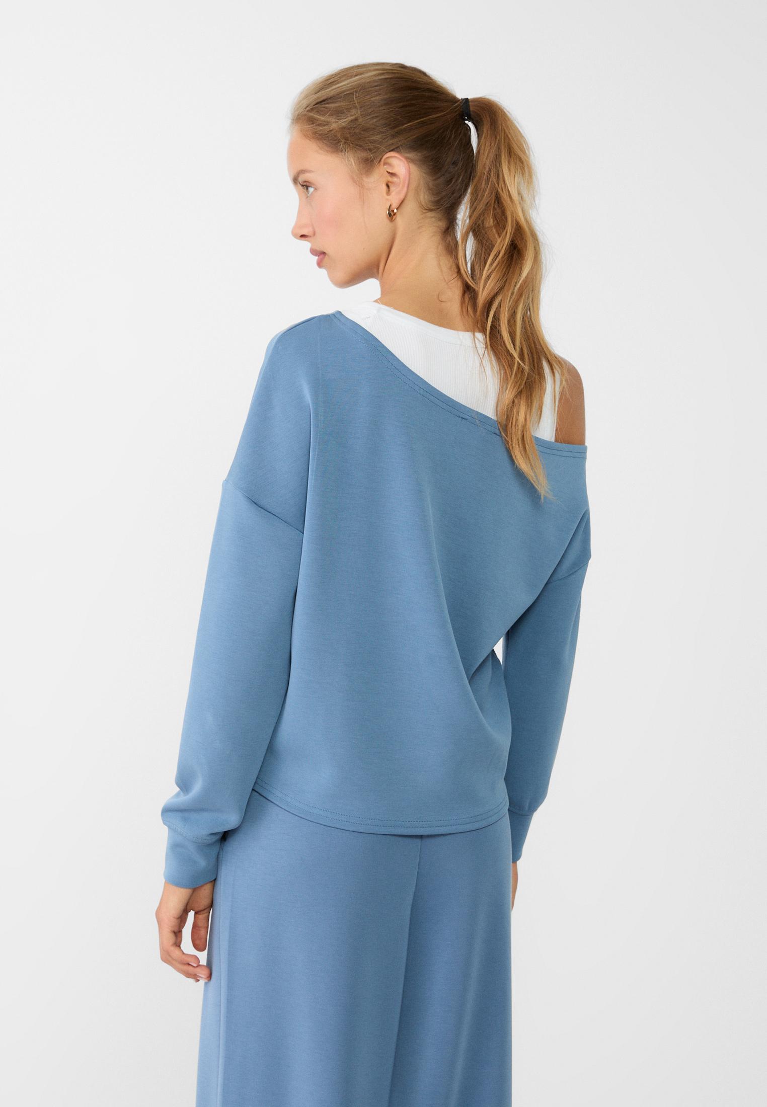 Soft-touch off-the-shoulder sweatshirt — Sky blue