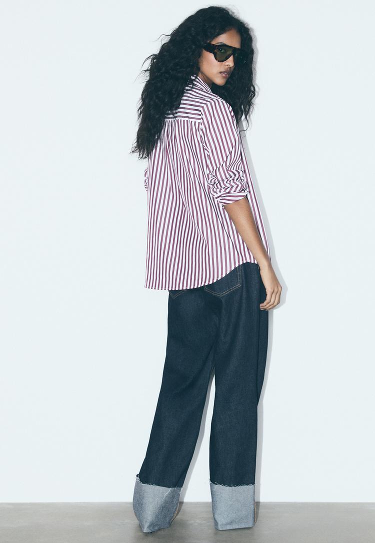 basic cizgili poplin cepli gomlek