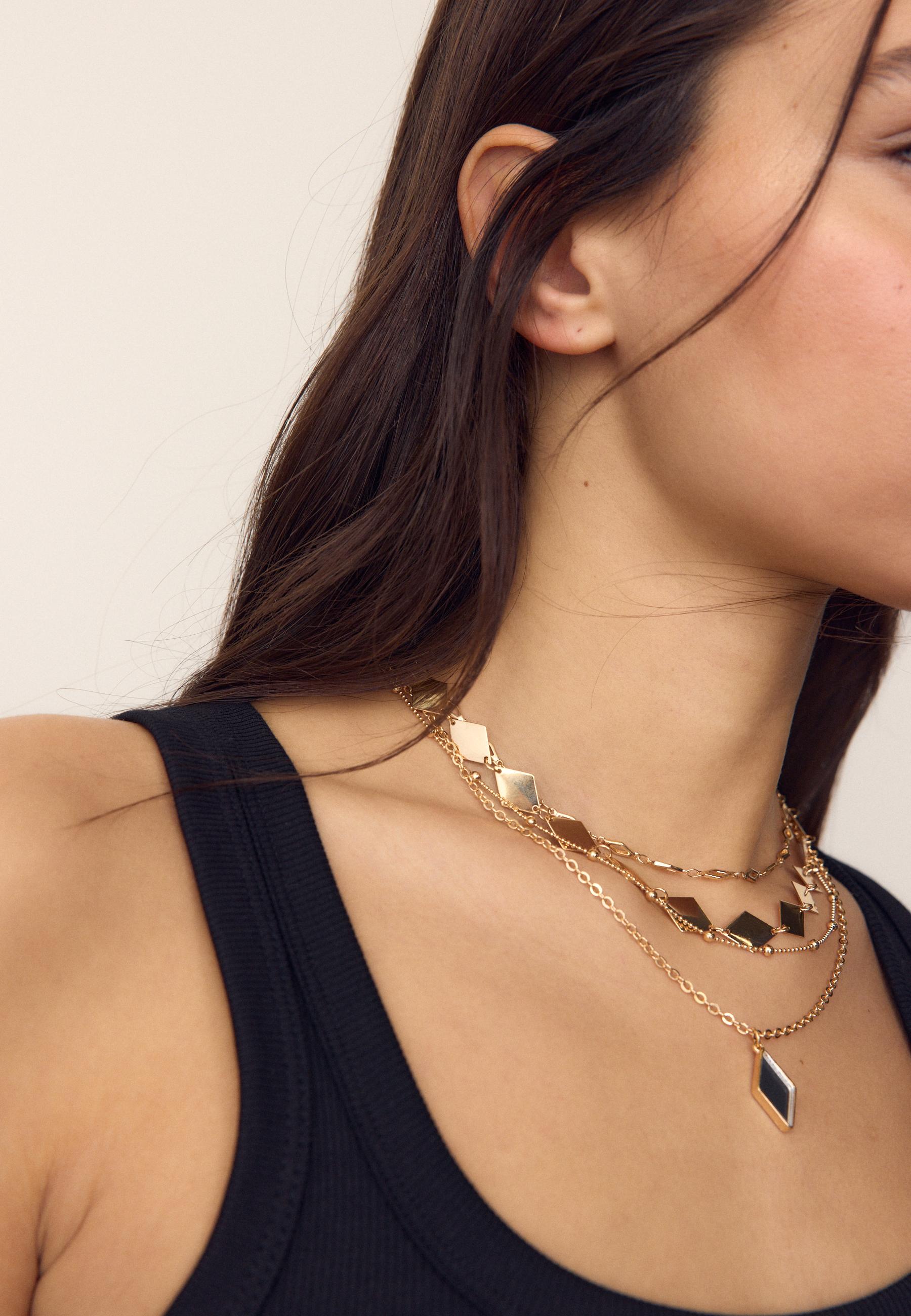 Set of 4 mirror-effect diamond necklaces — Gold