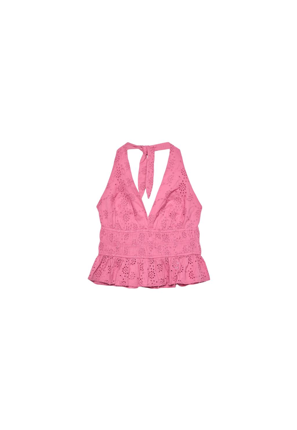 Top haftowany z dekoltem halter