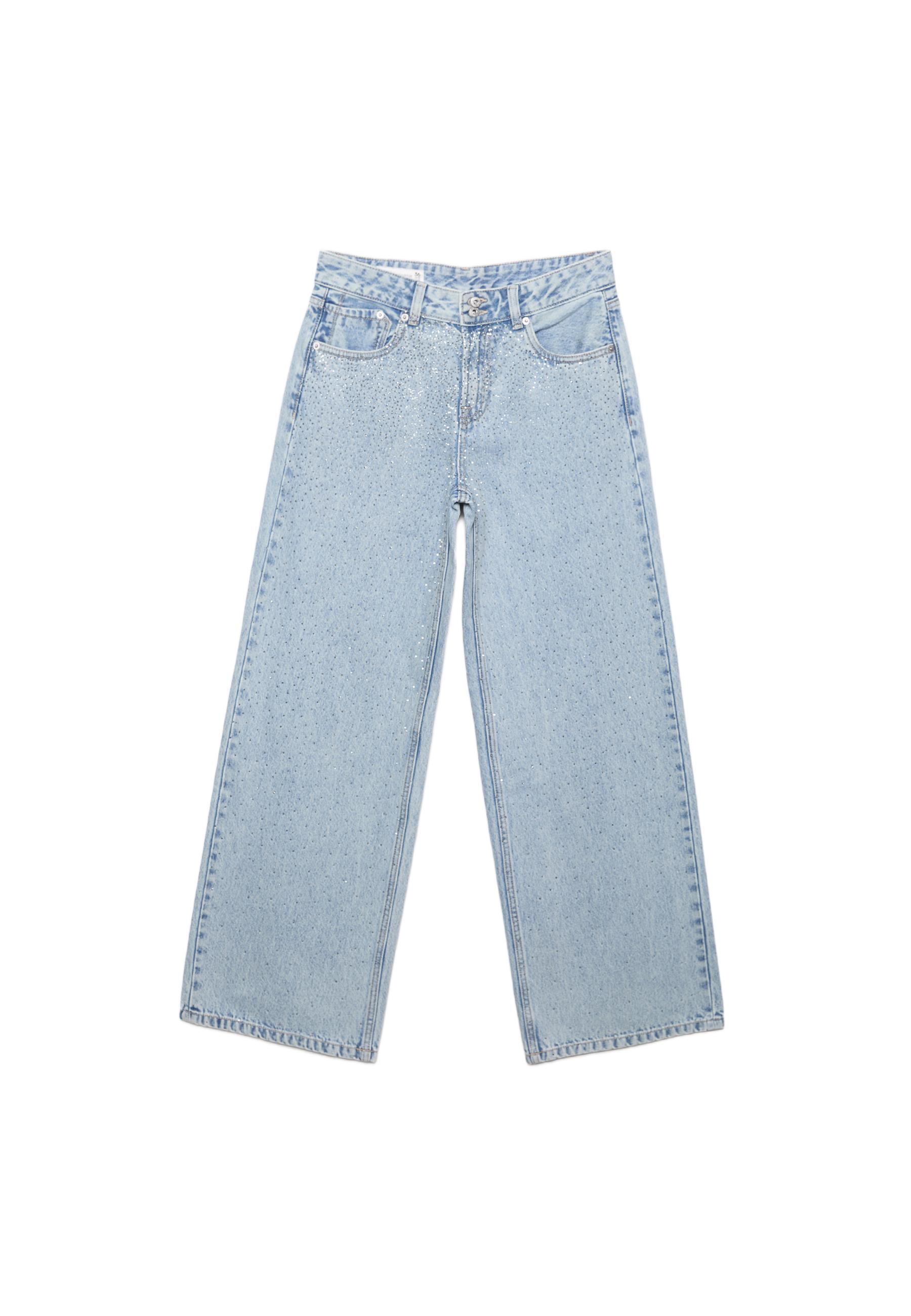 Düşük bel geniş paça parlak detaylı jean