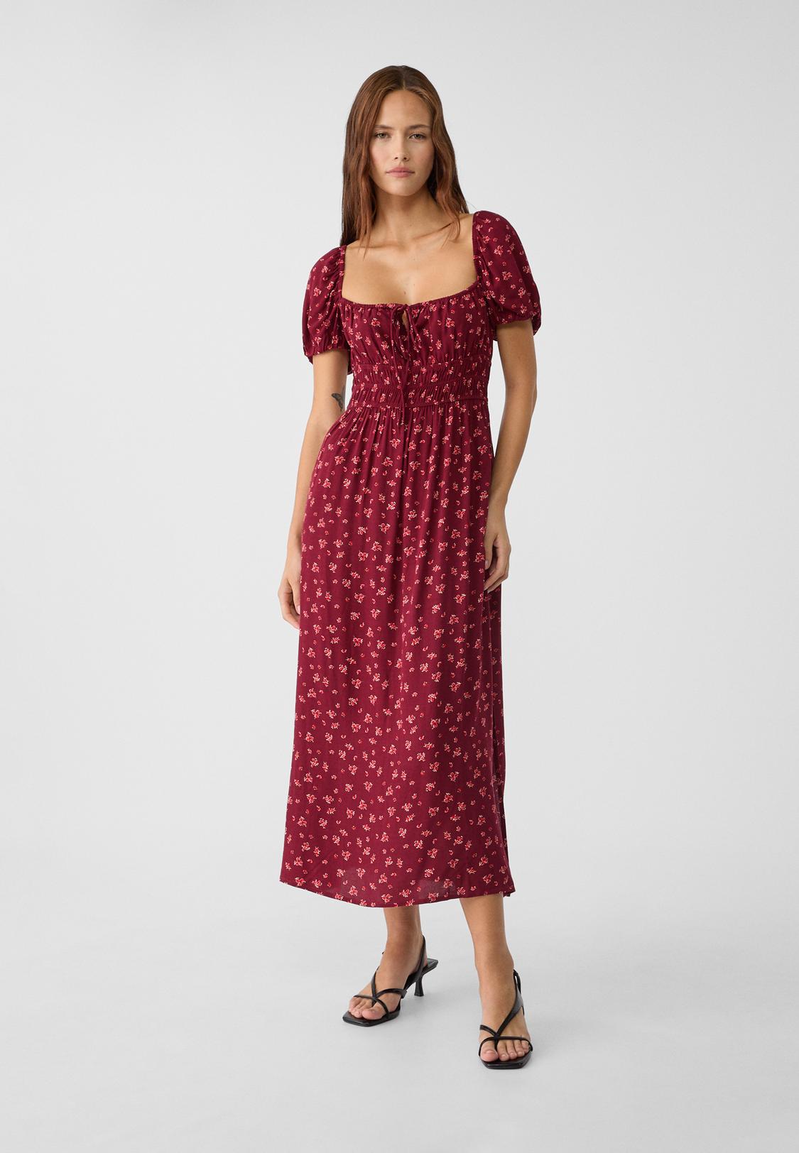 Vestido Rojo Vestido Granate Stradivarius Vestido Midi Halter Textura