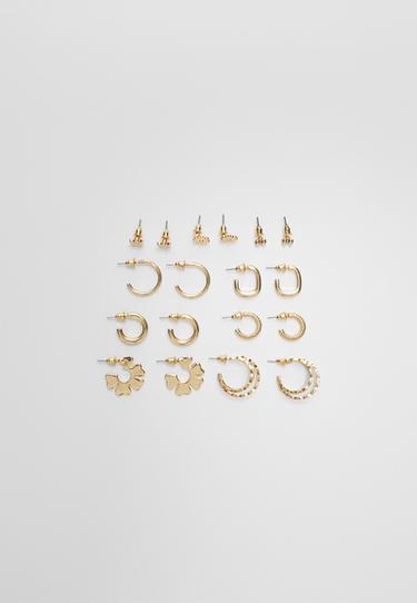 Set of 9 flower earrings — Gold 1