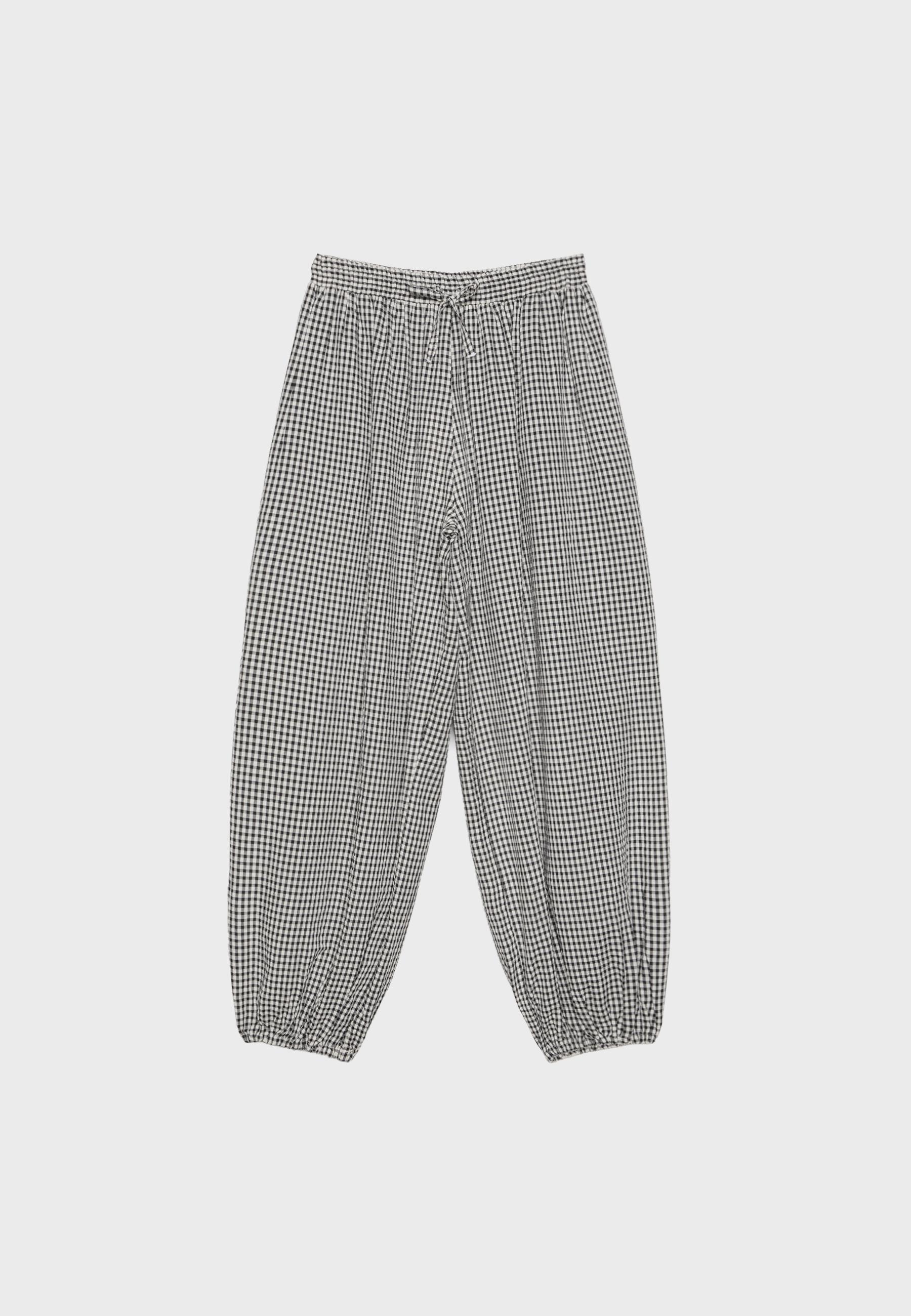 Check balloon trousers — Ecru