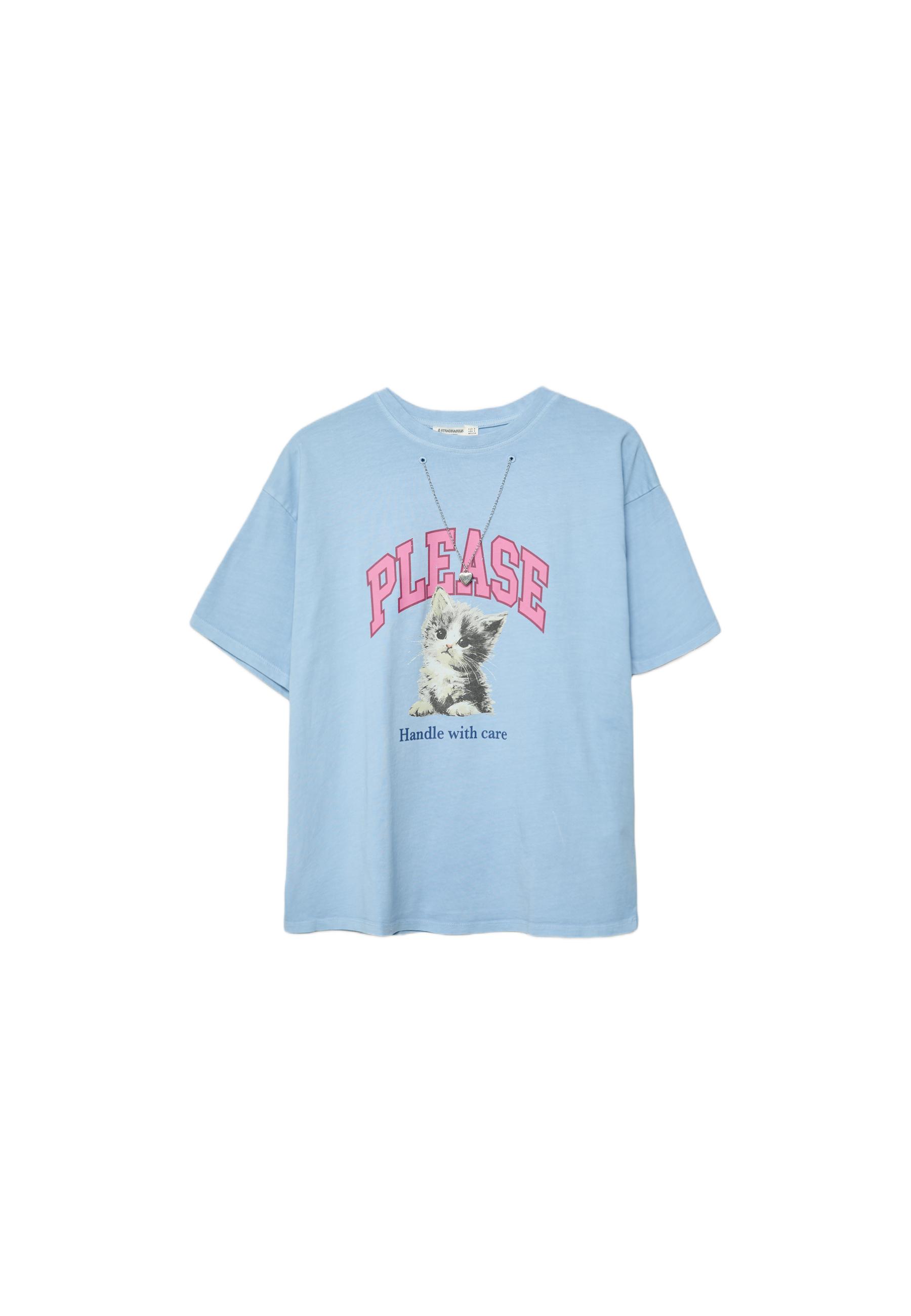 Short sleeve T-shirt with graphic and appliqué — Royal blue