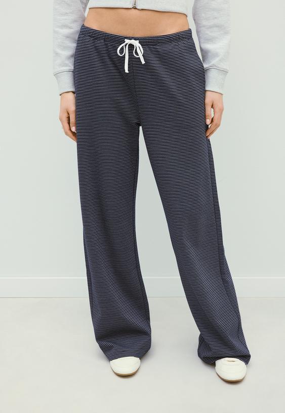 Stradivarius Wide-Leg Striped Jogger Trousers Dark Blue L