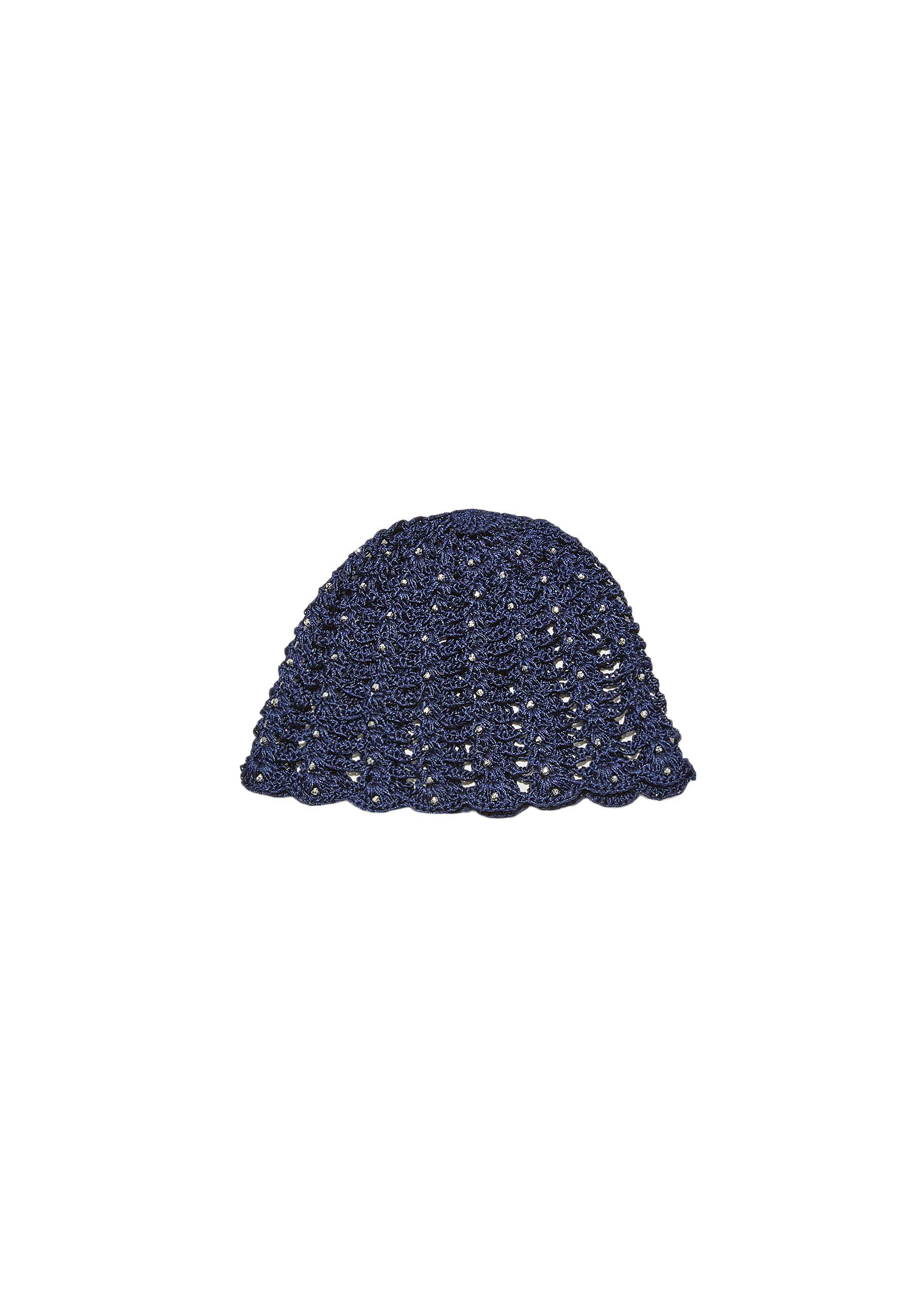 Crochet cap with rhinestones — Navy blue