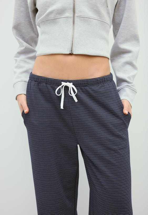 Stradivarius Wide-Leg Striped Jogger Trousers Dark Blue L