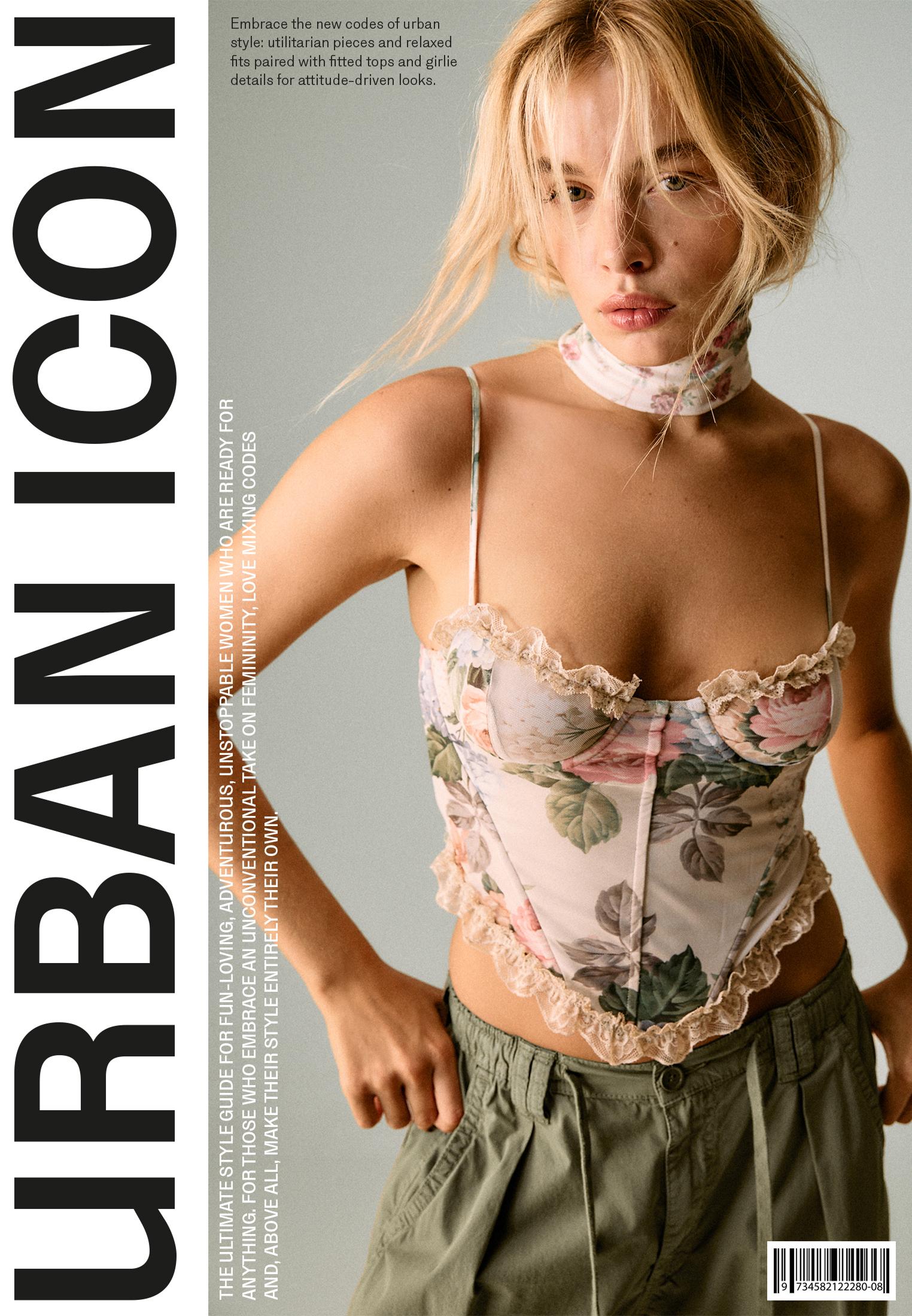 Fitted floral print cropped top — Stone