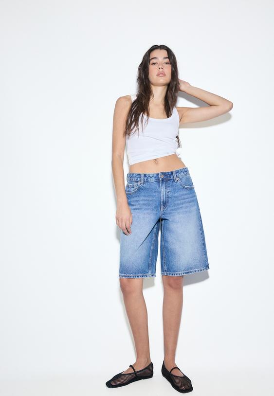 Stradivarius Bermuda Baggy En Jean Denim Bleu Moyen Délavé 42