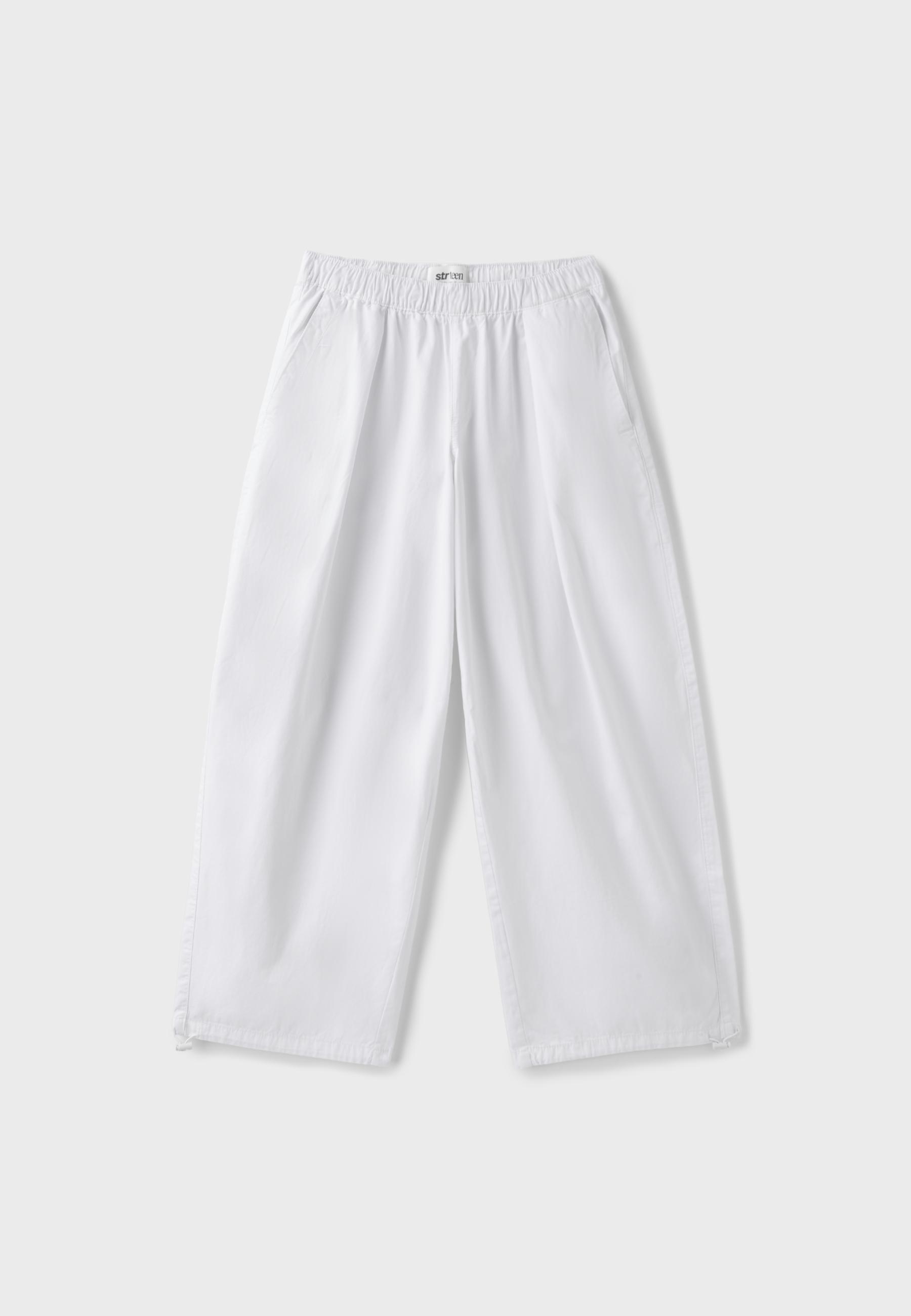 Barrel poplin trousers with stoppers — White