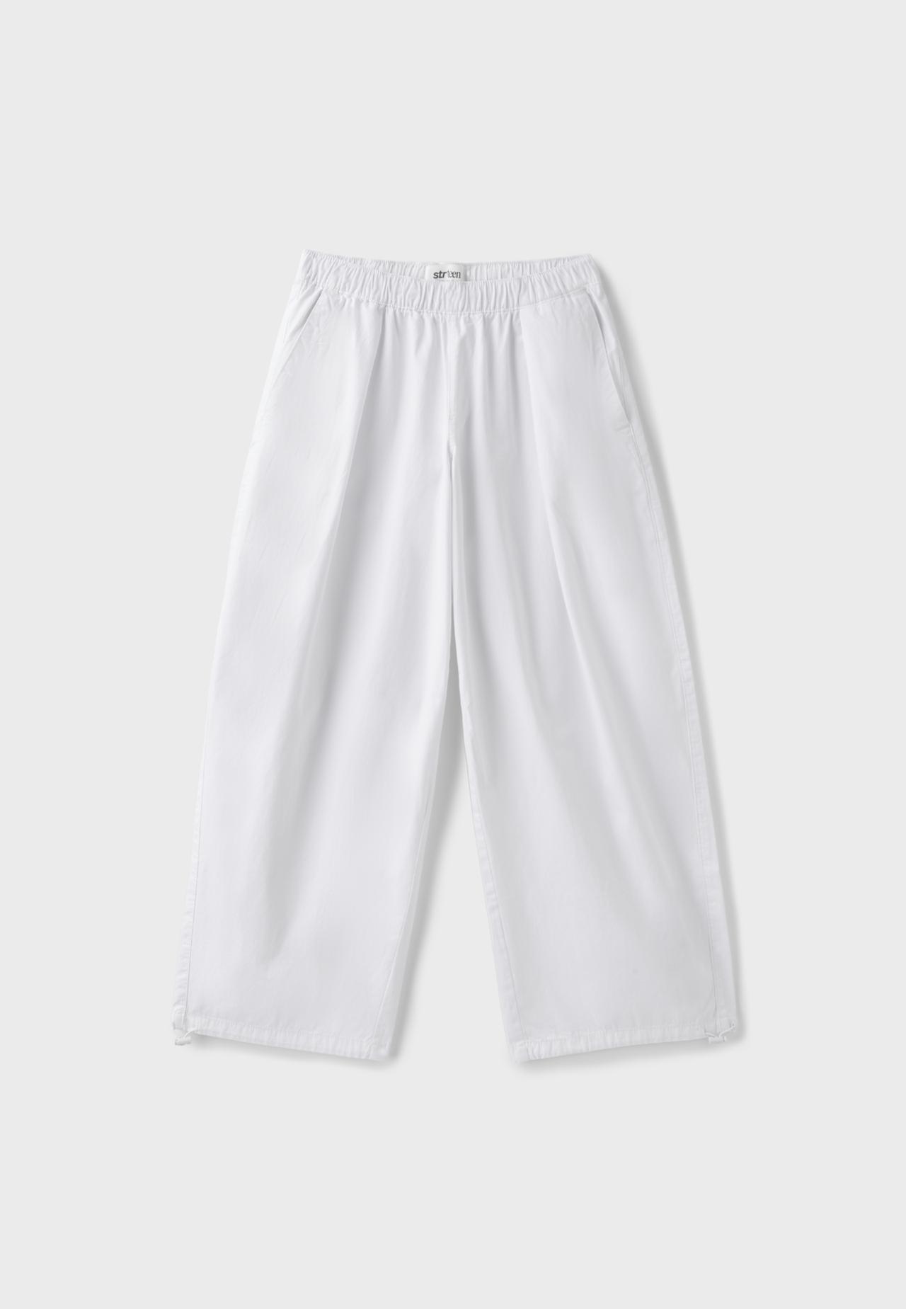 Poplin barrel trousers with stoppers — White