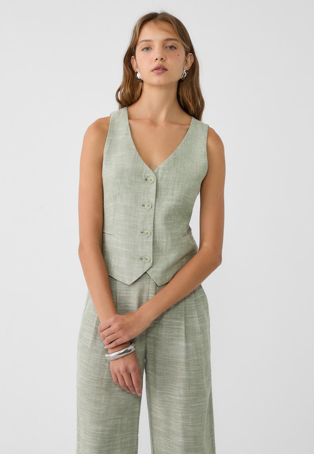 Short linen blend waistcoat