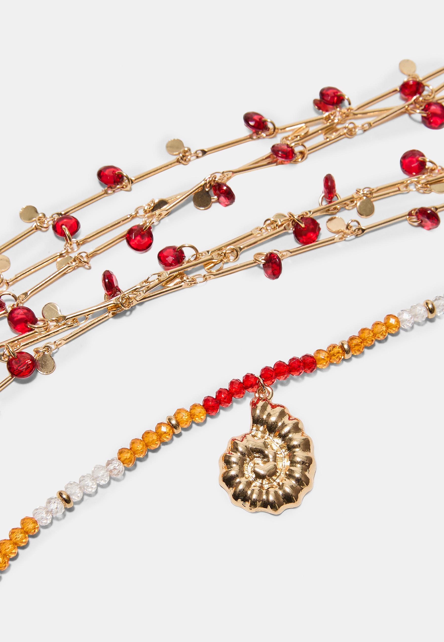 Set of 2 bead and seashell charm necklaces — Amber