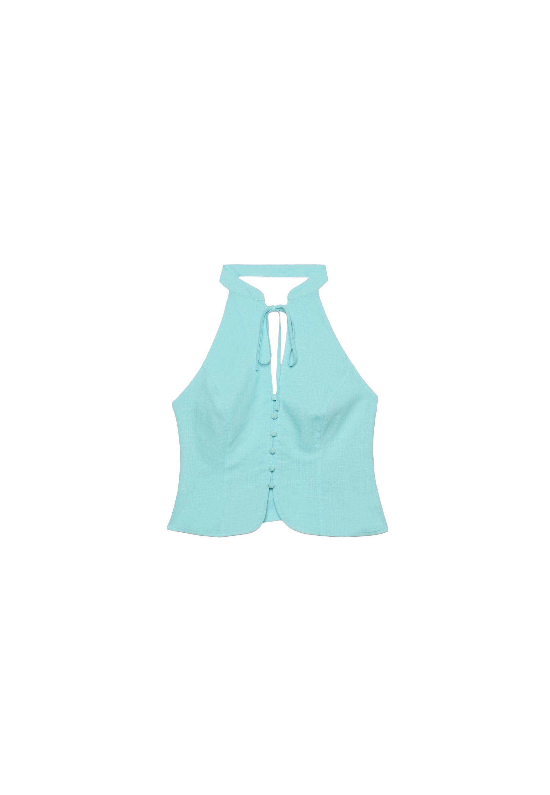 Buttoned halter top — Turquoise