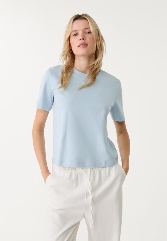 Stradivarius Μπλούζα Basic Regular Fit Heavy Weight Σιέλ M