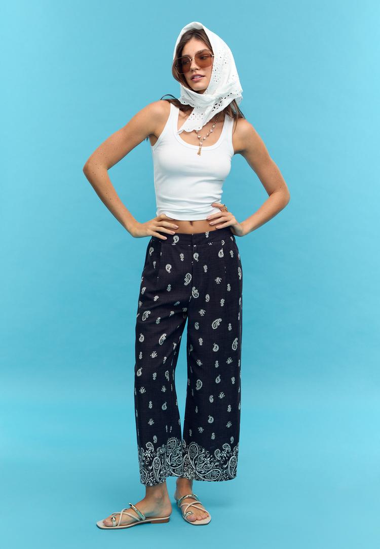 culottebroek met print en linnen
