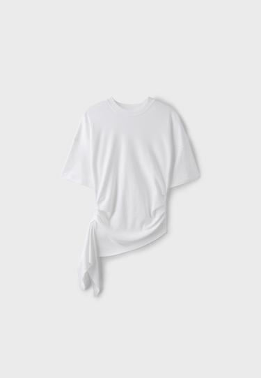Asymmetric short sleeve T-shirt — Ecru 7
