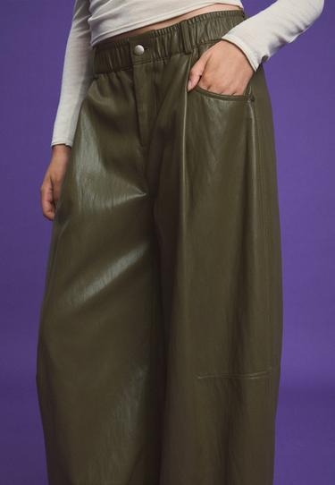 Leather effect trousers with dart detail — Khaki 4