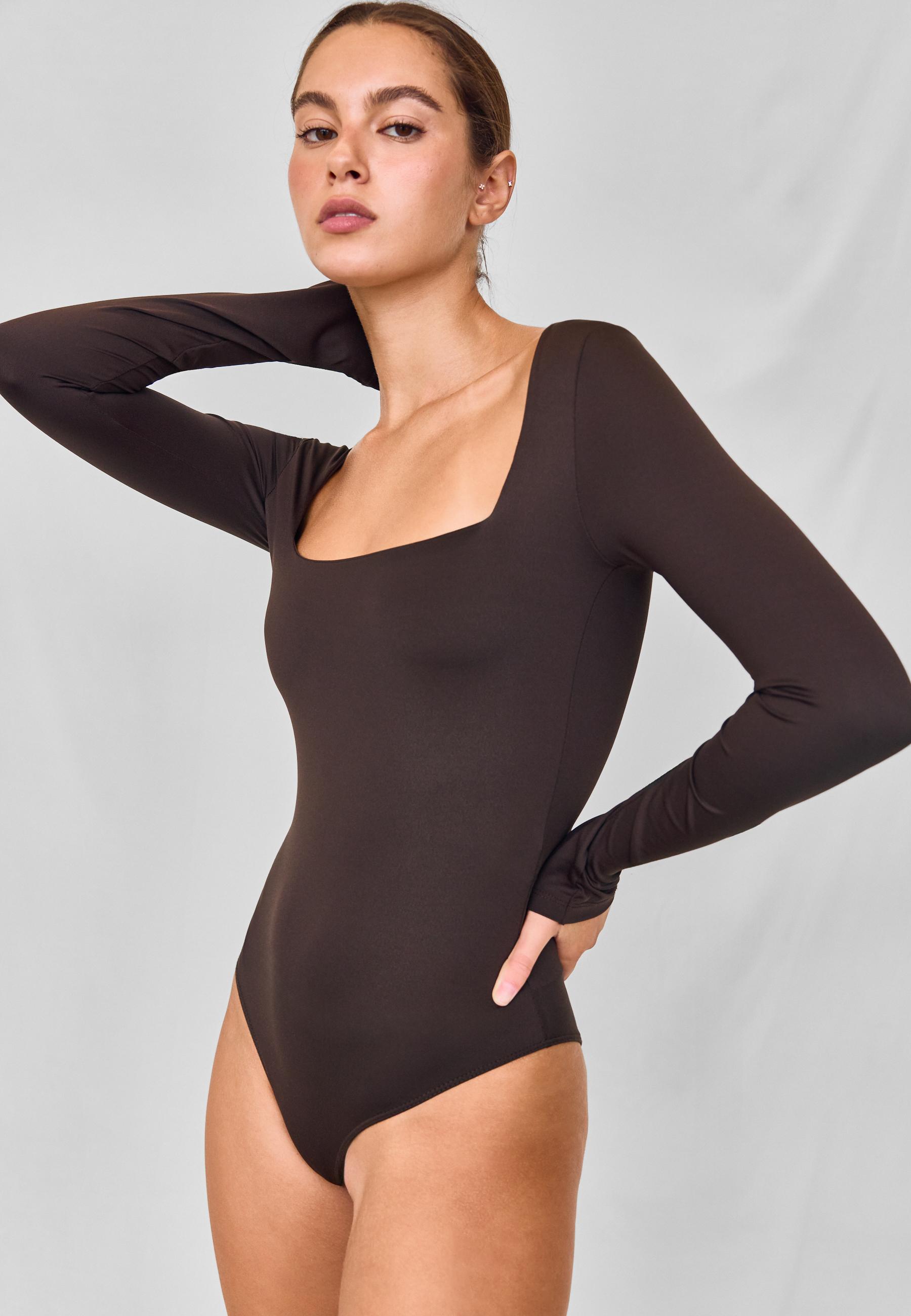 Long sleeve square neck bodysuit — Brown