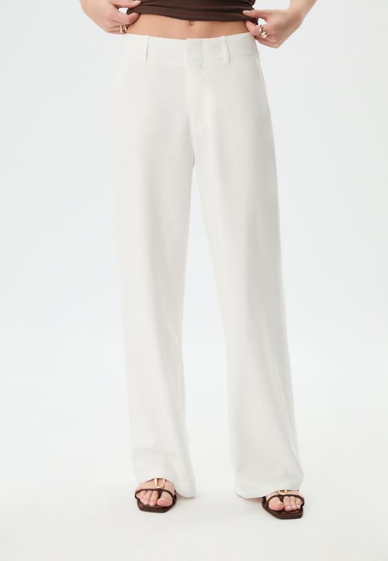 pantalon recto fluido efecto lino