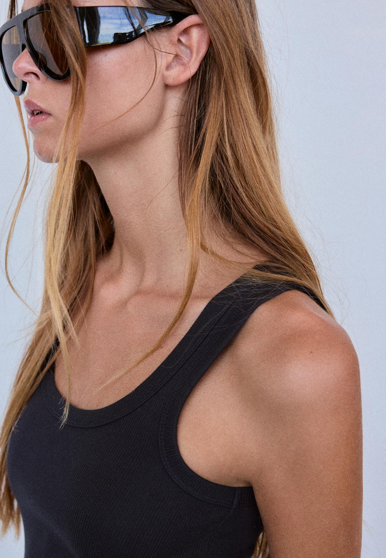 Cotton ribbed racerback T-shirt — Black